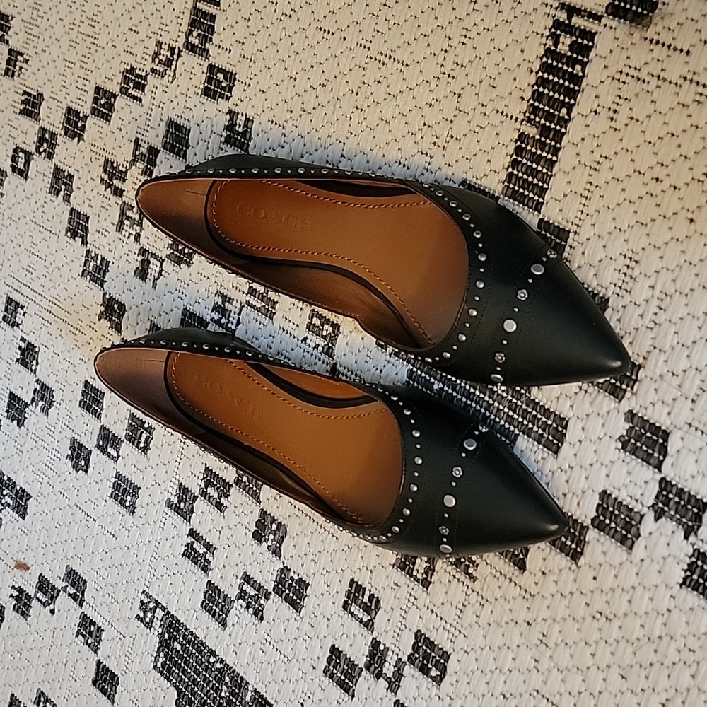 NIB Coach Valintina Black Studded Leather Ballet Flats Size 9